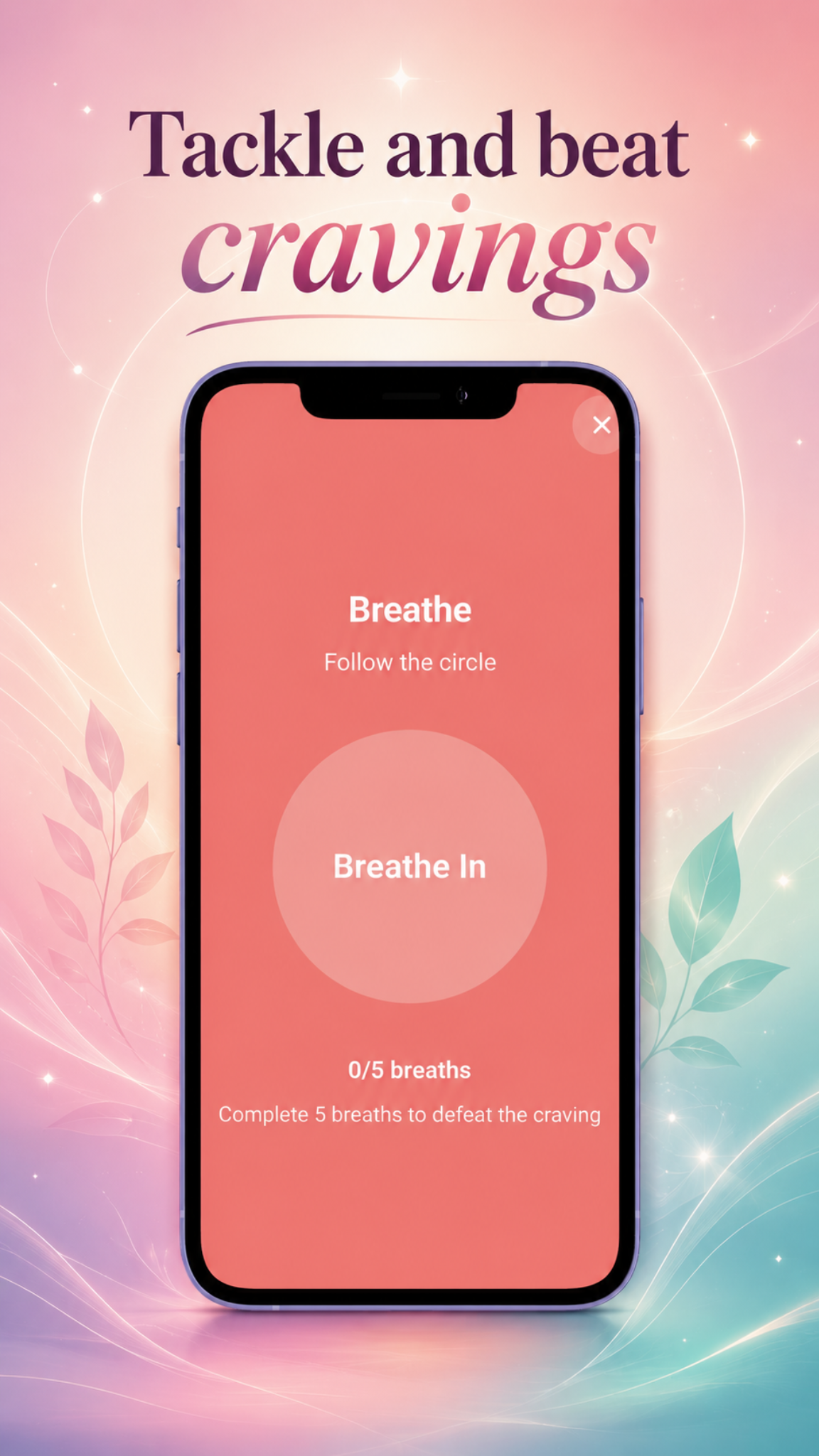 Sugar Free Challenge Tracker cravings breathing screen